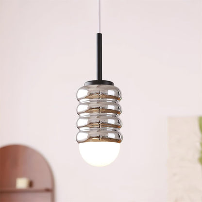 Ambient Glow Midcentury Ribbed Brass Ceramic Pendant Light