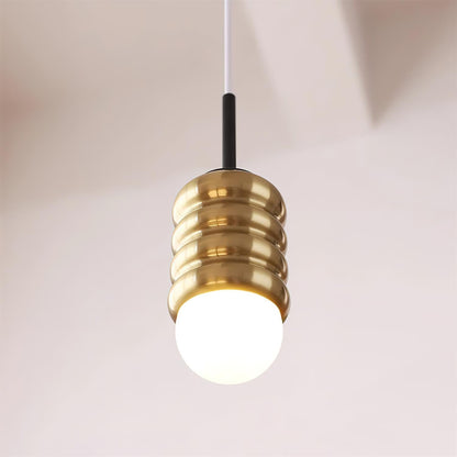 Ambient Glow Midcentury Ribbed Brass Ceramic Pendant Light