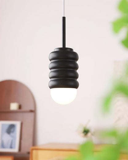 Ambient Glow Midcentury Ribbed Brass Ceramic Pendant Light