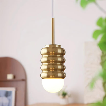 Ambient Glow Midcentury Ribbed Brass Ceramic Pendant Light