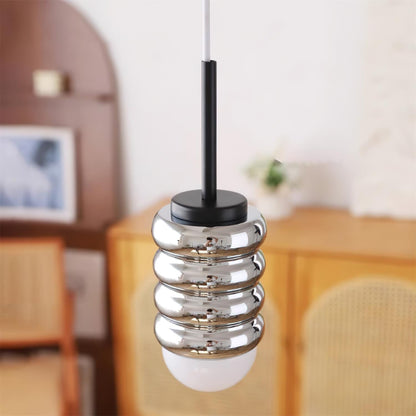 Ambient Glow Midcentury Ribbed Brass Ceramic Pendant Light