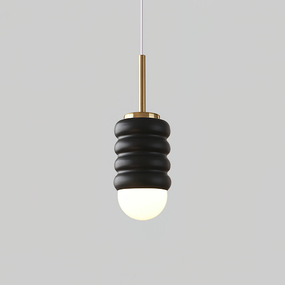 Ambient Glow Midcentury Ribbed Brass Ceramic Pendant Light