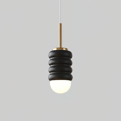 Ambient Glow Midcentury Ribbed Brass Ceramic Pendant Light