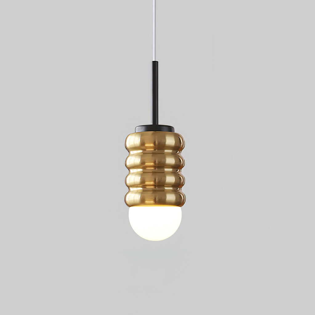 Ambient Glow Midcentury Ribbed Brass Ceramic Pendant Light