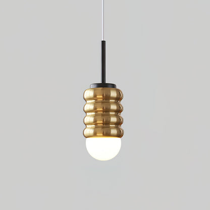 Ambient Glow Midcentury Ribbed Brass Ceramic Pendant Light