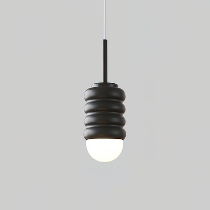 Ambient Glow Midcentury Ribbed Brass Ceramic Pendant Light