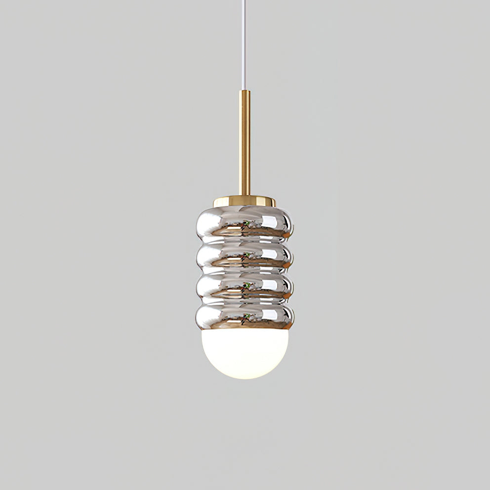 Ambient Glow Midcentury Ribbed Brass Ceramic Pendant Light