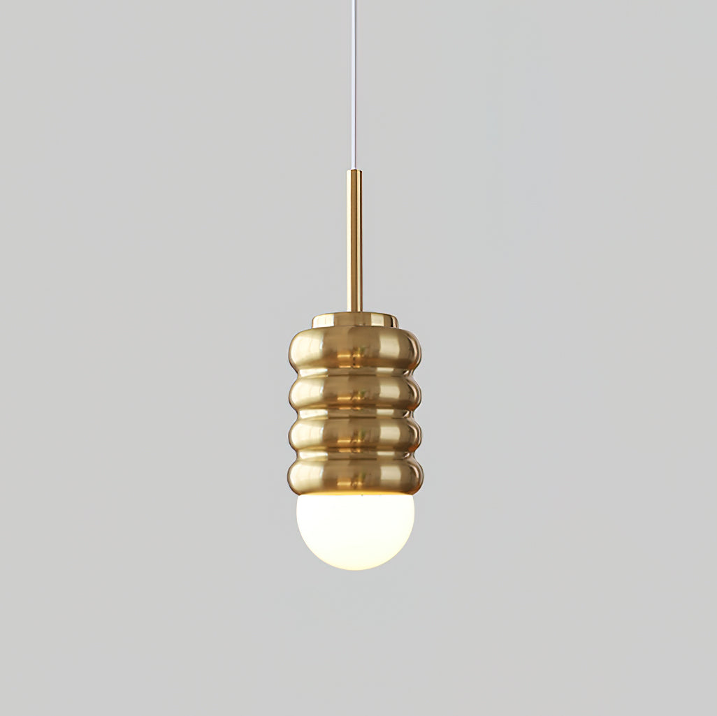 Ambient Glow Midcentury Ribbed Brass Ceramic Pendant Light