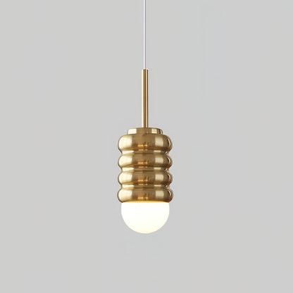 Ambient Glow Midcentury Ribbed Brass Ceramic Pendant Light