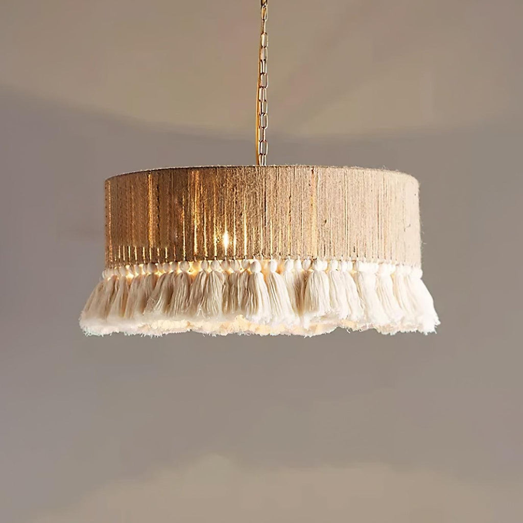 Pendant Lamp With Fringe Shade Boho Cotton Yarn