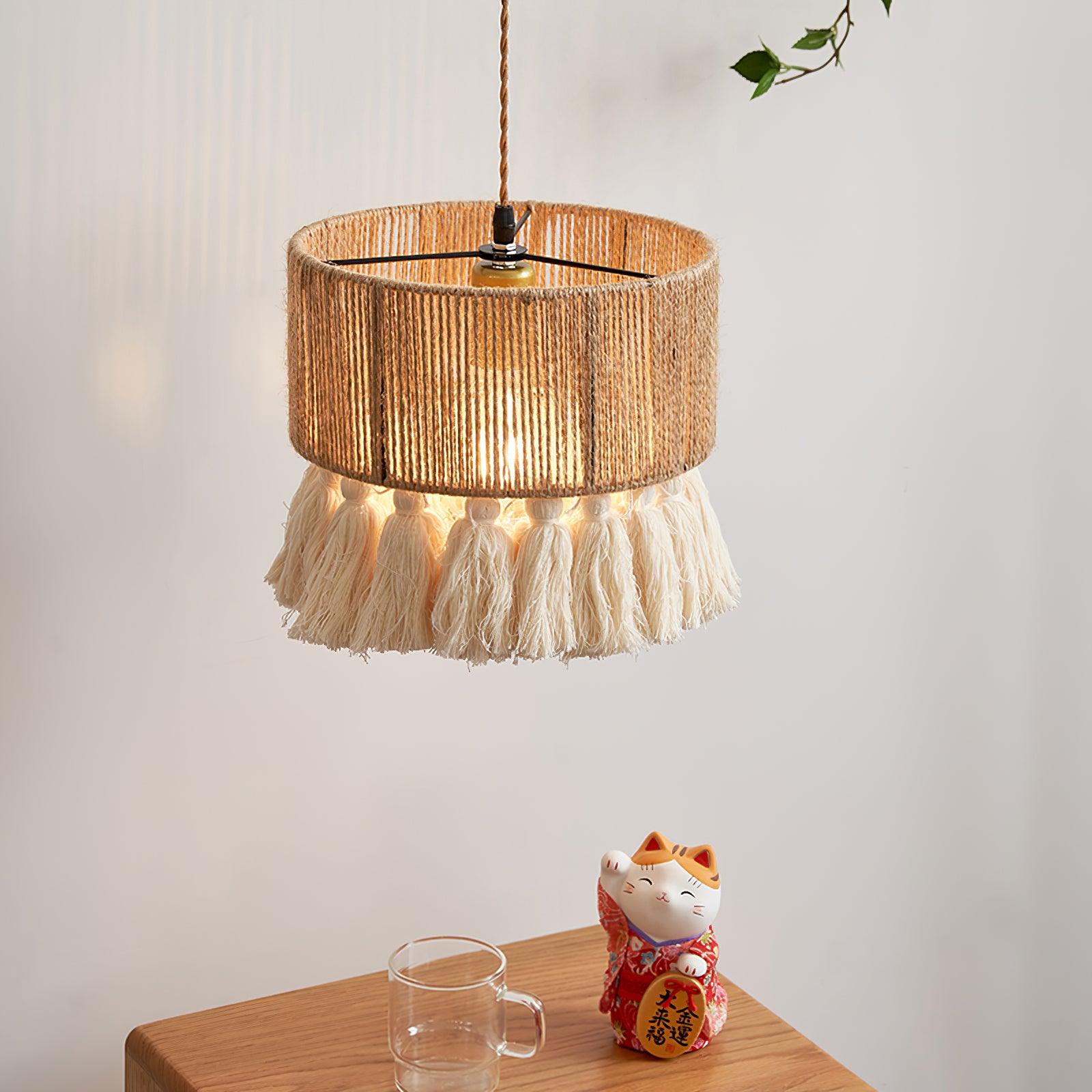 Pendant Lamp With Fringe Shade Boho Cotton Yarn