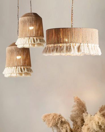 Pendant Lamp With Fringe Shade Boho Cotton Yarn