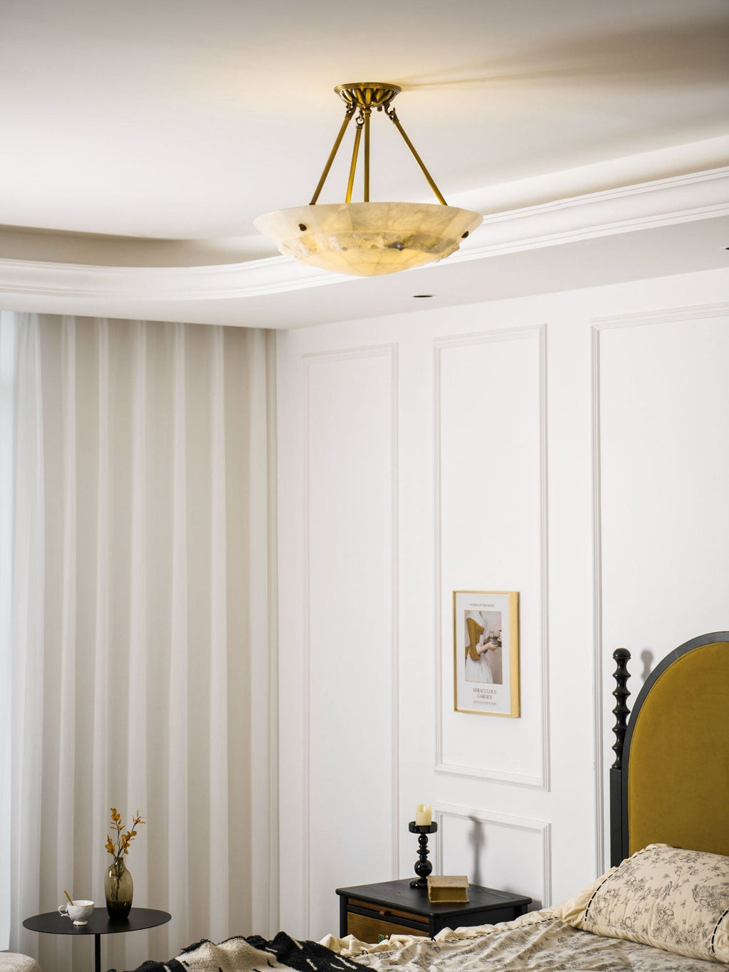 Pendant Light With Brass Finish Alabaster Bowl