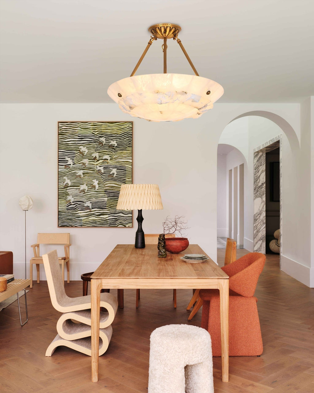 Pendant Light With Brass Finish Alabaster Bowl