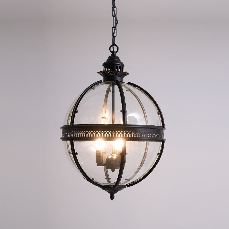 Rust Colored Frame Vintage Glass Globe Pendant Lamp