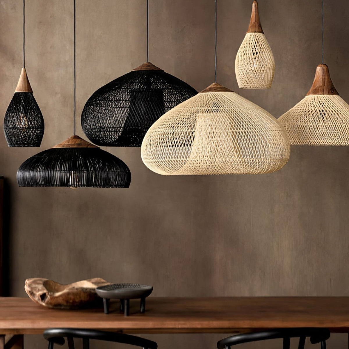 Cozy Living Room Ambience Braided Rattan Pendant Lamp