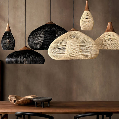 Cozy Living Room Ambience Braided Rattan Pendant Lamp