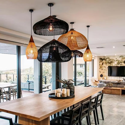 Cozy Living Room Ambience Braided Rattan Pendant Lamp