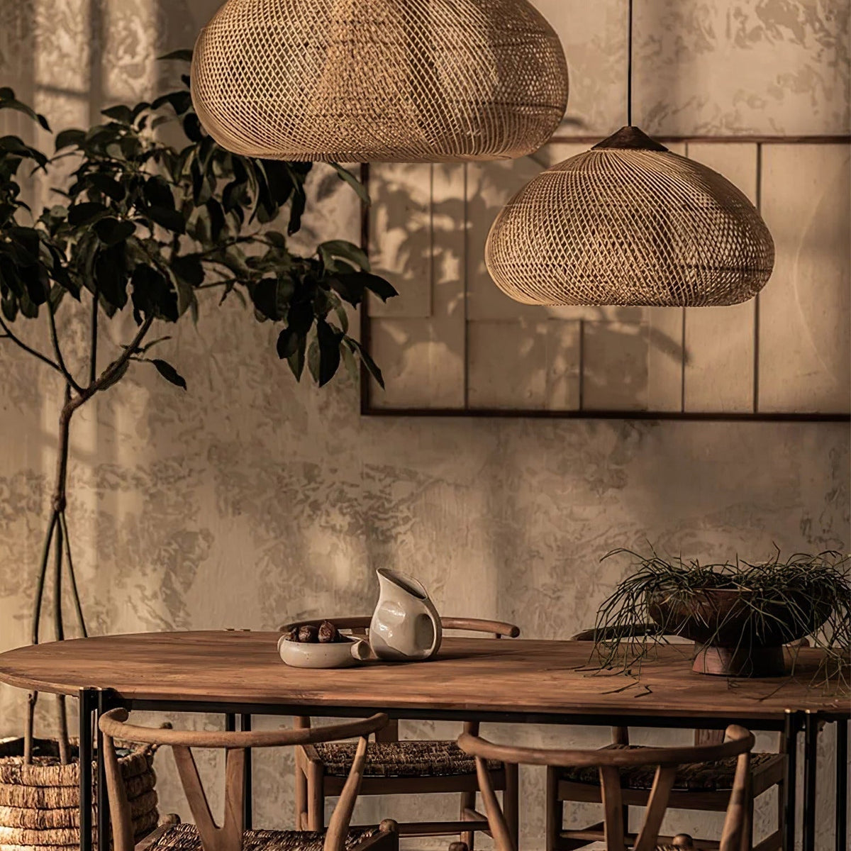 Cozy Living Room Ambience Braided Rattan Pendant Lamp