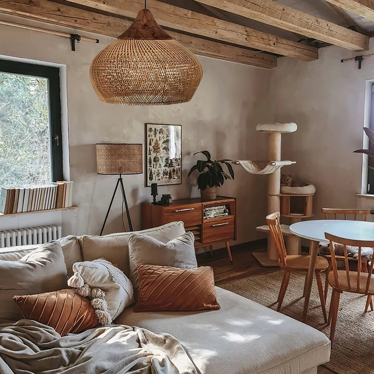 Cozy Living Room Ambience Braided Rattan Pendant Lamp
