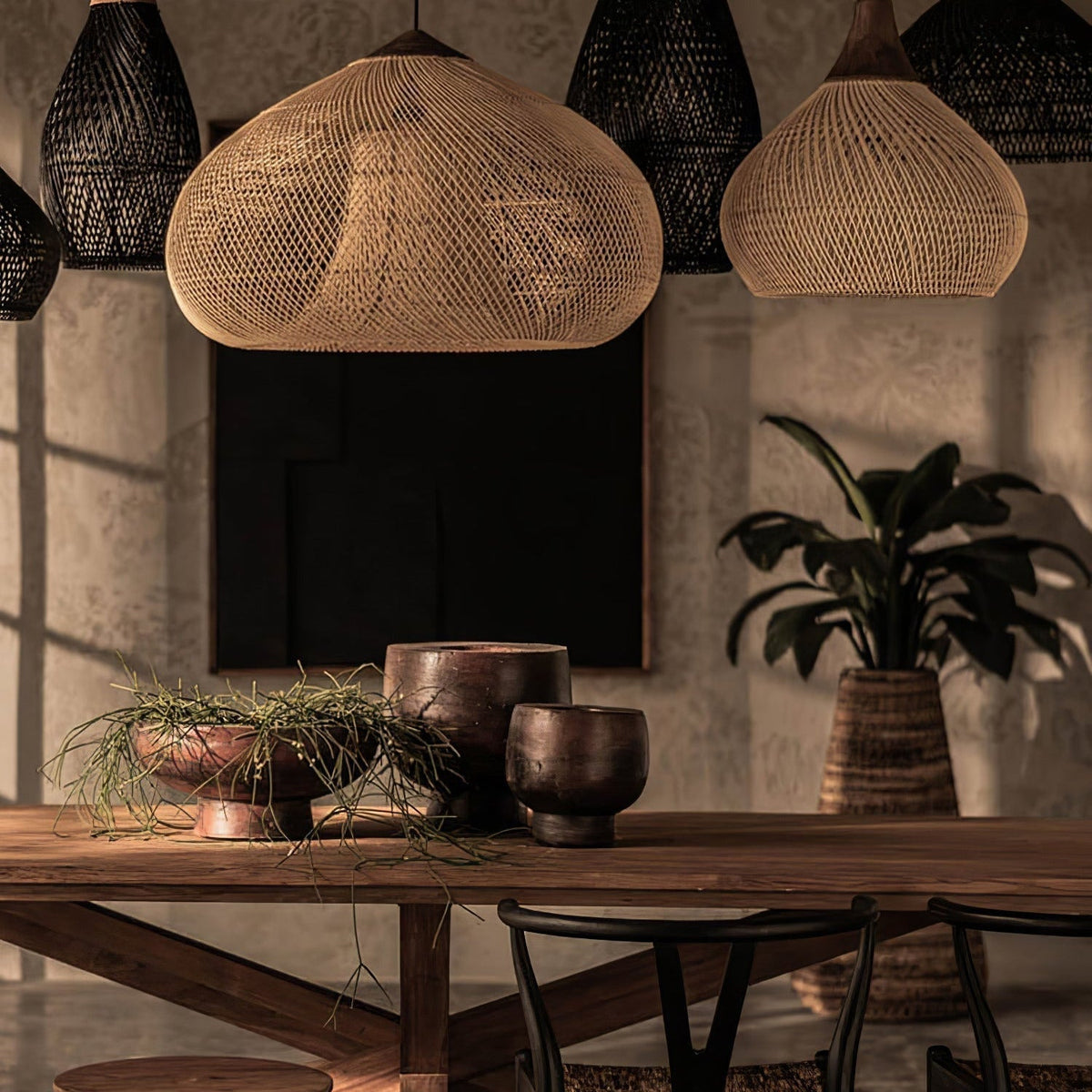 Cozy Living Room Ambience Braided Rattan Pendant Lamp
