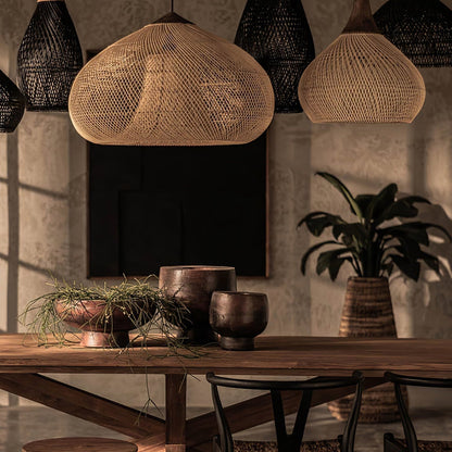 Cozy Living Room Ambience Braided Rattan Pendant Lamp