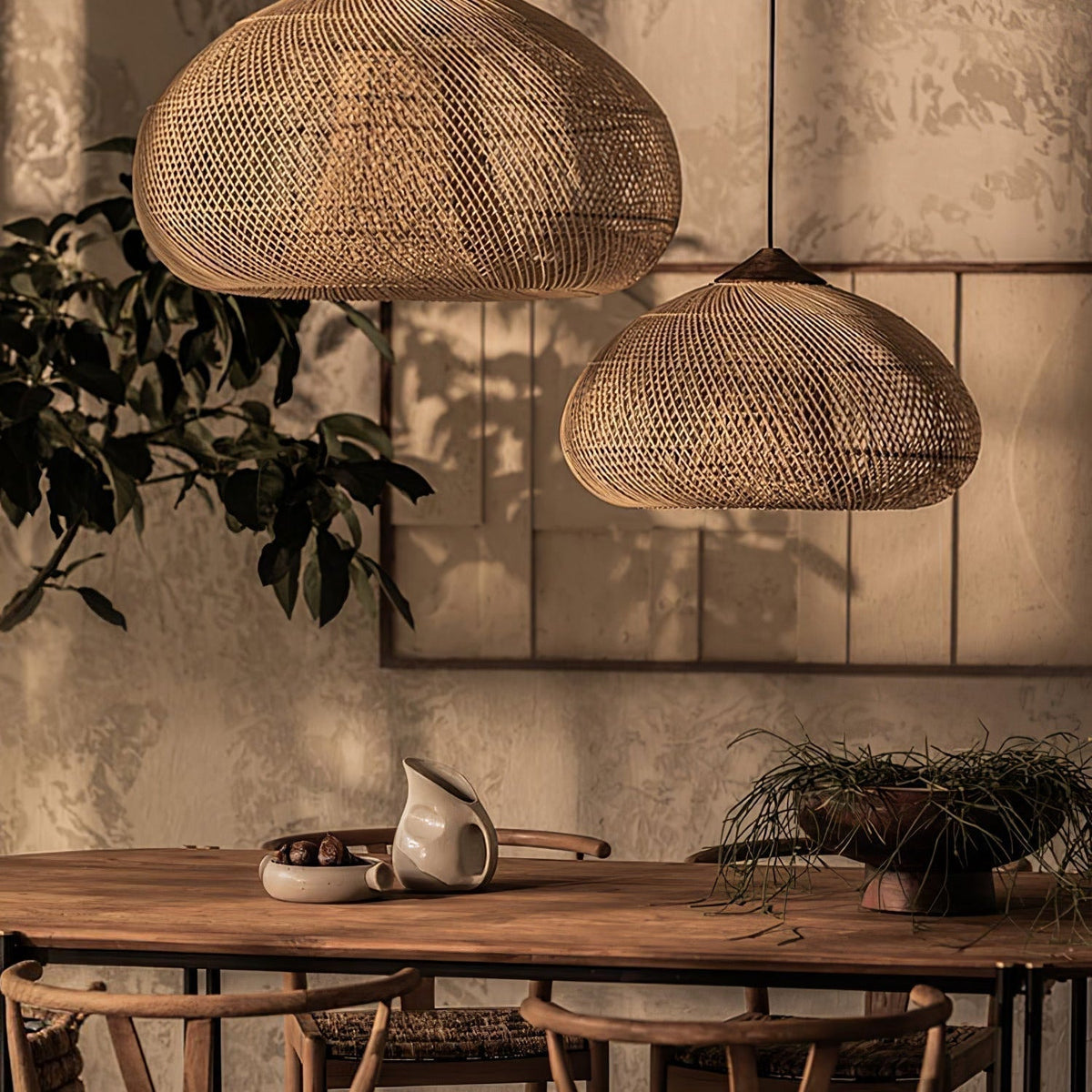 Cozy Living Room Ambience Braided Rattan Pendant Lamp
