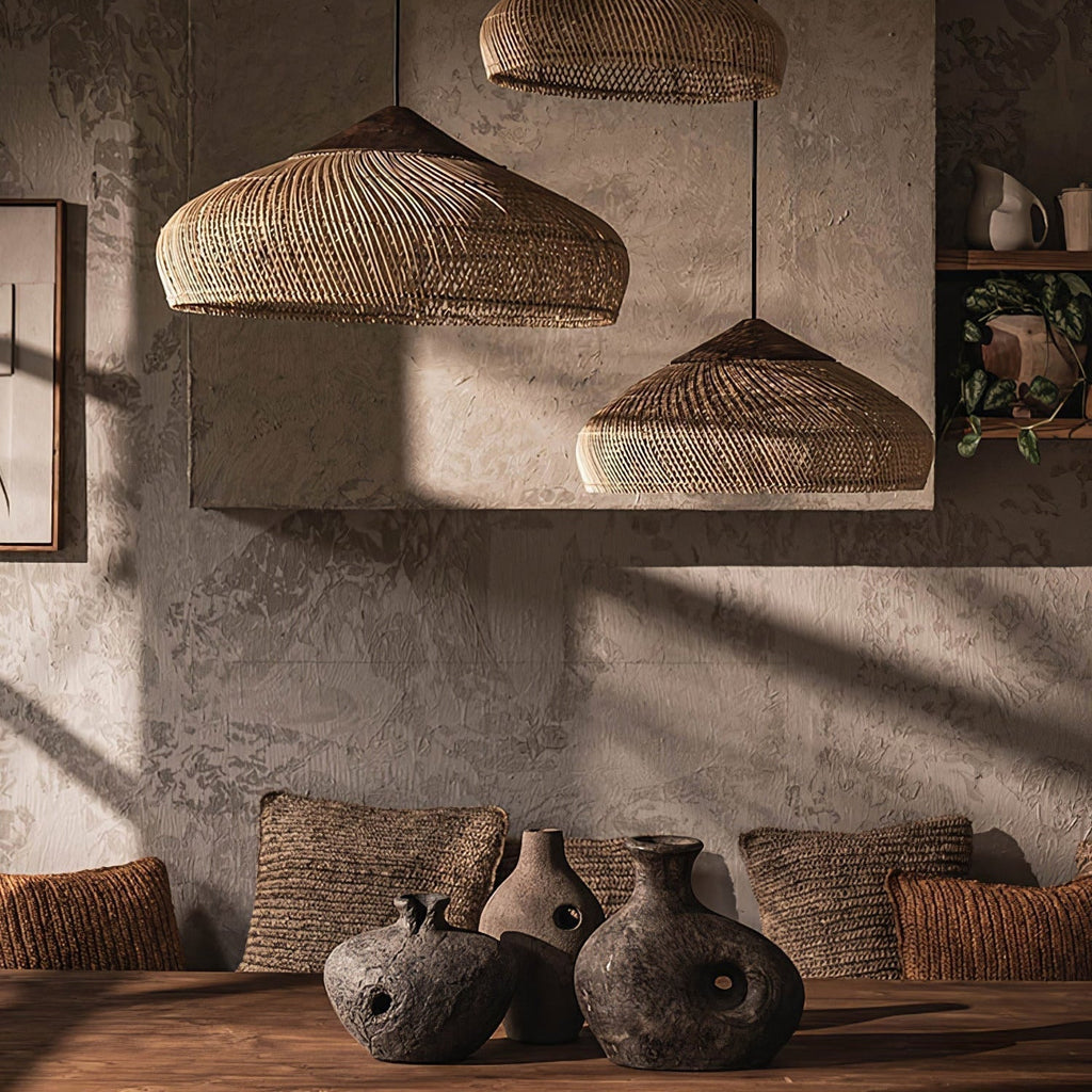 Cozy Living Room Ambience Braided Rattan Pendant Lamp