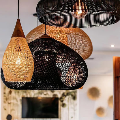 Cozy Living Room Ambience Braided Rattan Pendant Lamp