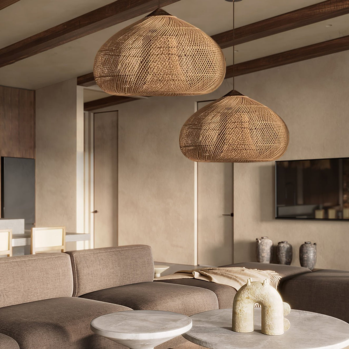 Cozy Living Room Ambience Braided Rattan Pendant Lamp