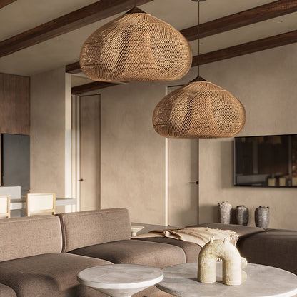 Cozy Living Room Ambience Braided Rattan Pendant Lamp