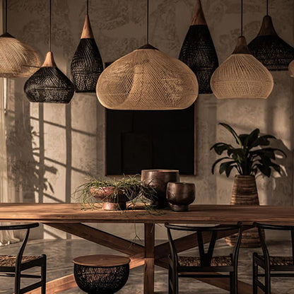 Cozy Living Room Ambience Braided Rattan Pendant Lamp