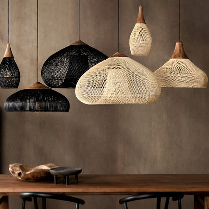 Cozy Living Room Ambience Braided Rattan Pendant Lamp