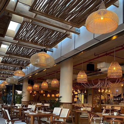 Cozy Living Room Ambience Braided Rattan Pendant Lamp