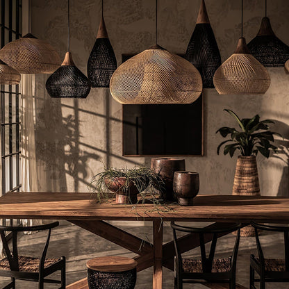 Cozy Living Room Ambience Braided Rattan Pendant Lamp