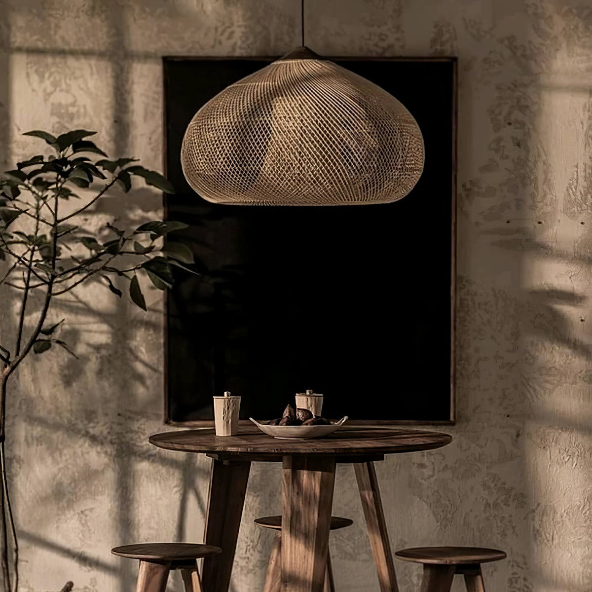 Cozy Living Room Ambience Braided Rattan Pendant Lamp