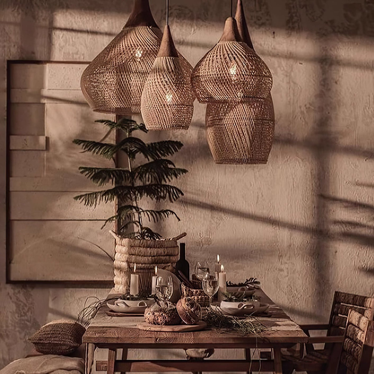 Cozy Living Room Ambience Braided Rattan Pendant Lamp
