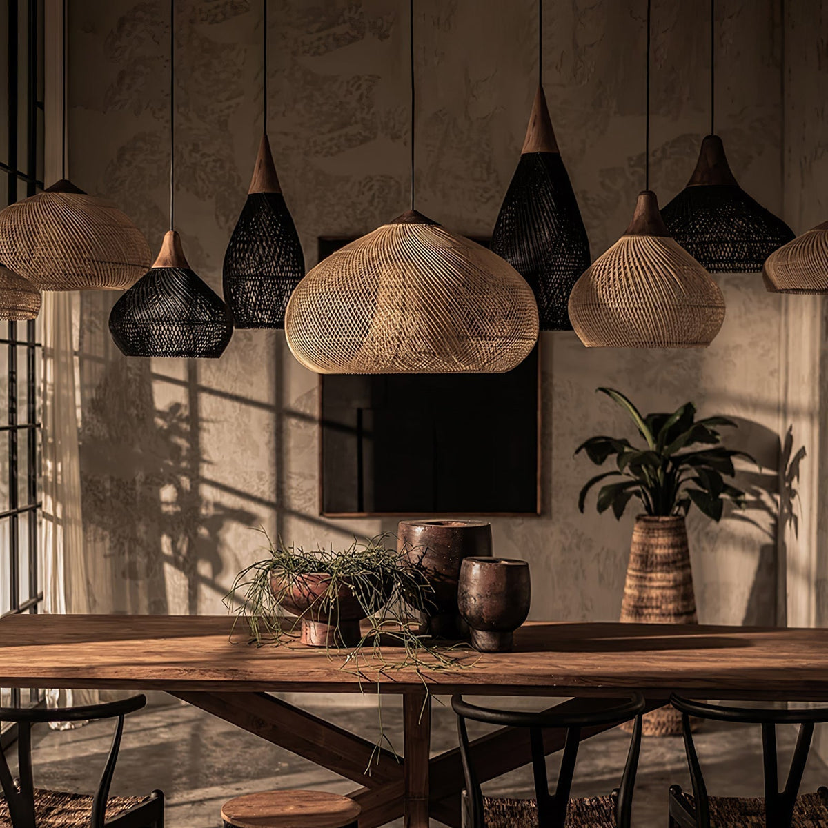 Cozy Living Room Ambience Braided Rattan Pendant Lamp