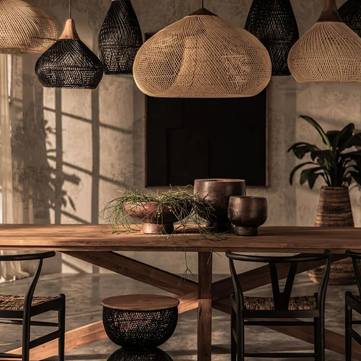 Cozy Living Room Ambience Braided Rattan Pendant Lamp