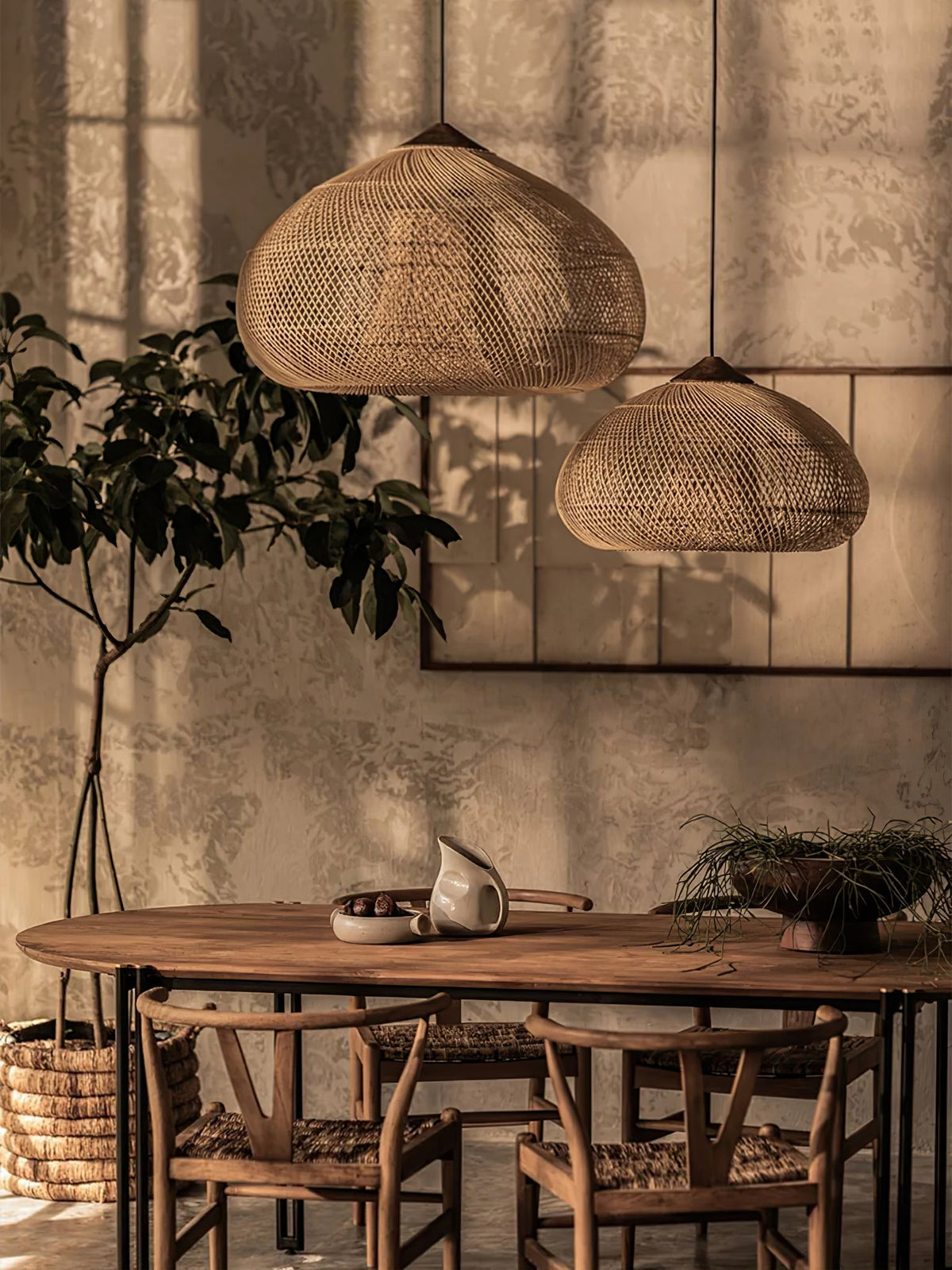 Cozy Living Room Ambience Braided Rattan Pendant Lamp