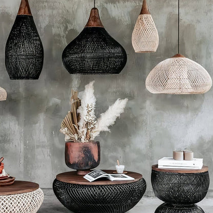 Cozy Living Room Ambience Braided Rattan Pendant Lamp