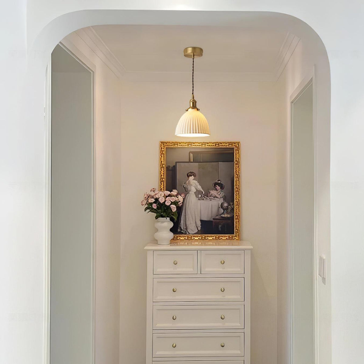 Glass Vintage Pendant Light For Soft Glow With Ceramic Shade