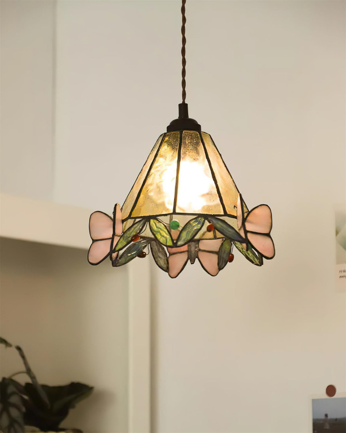 Soft Warm Glow Stained Glass Pendant Light