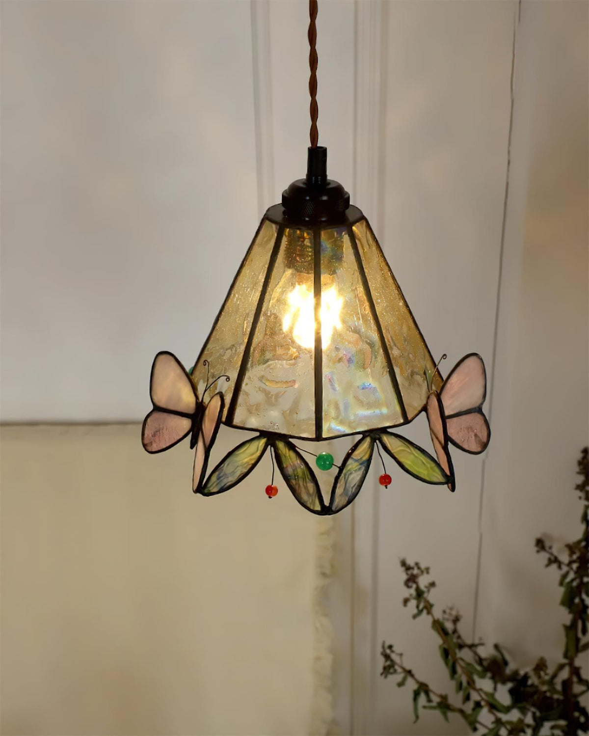 Soft Warm Glow Stained Glass Pendant Light