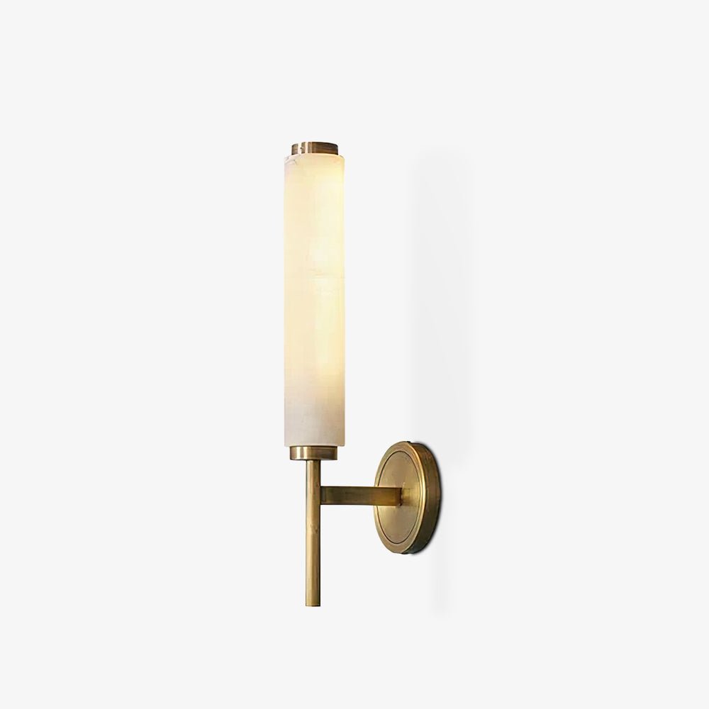 Alabaster Shade And Round Backplate Brass Art Deco Wall Lamp