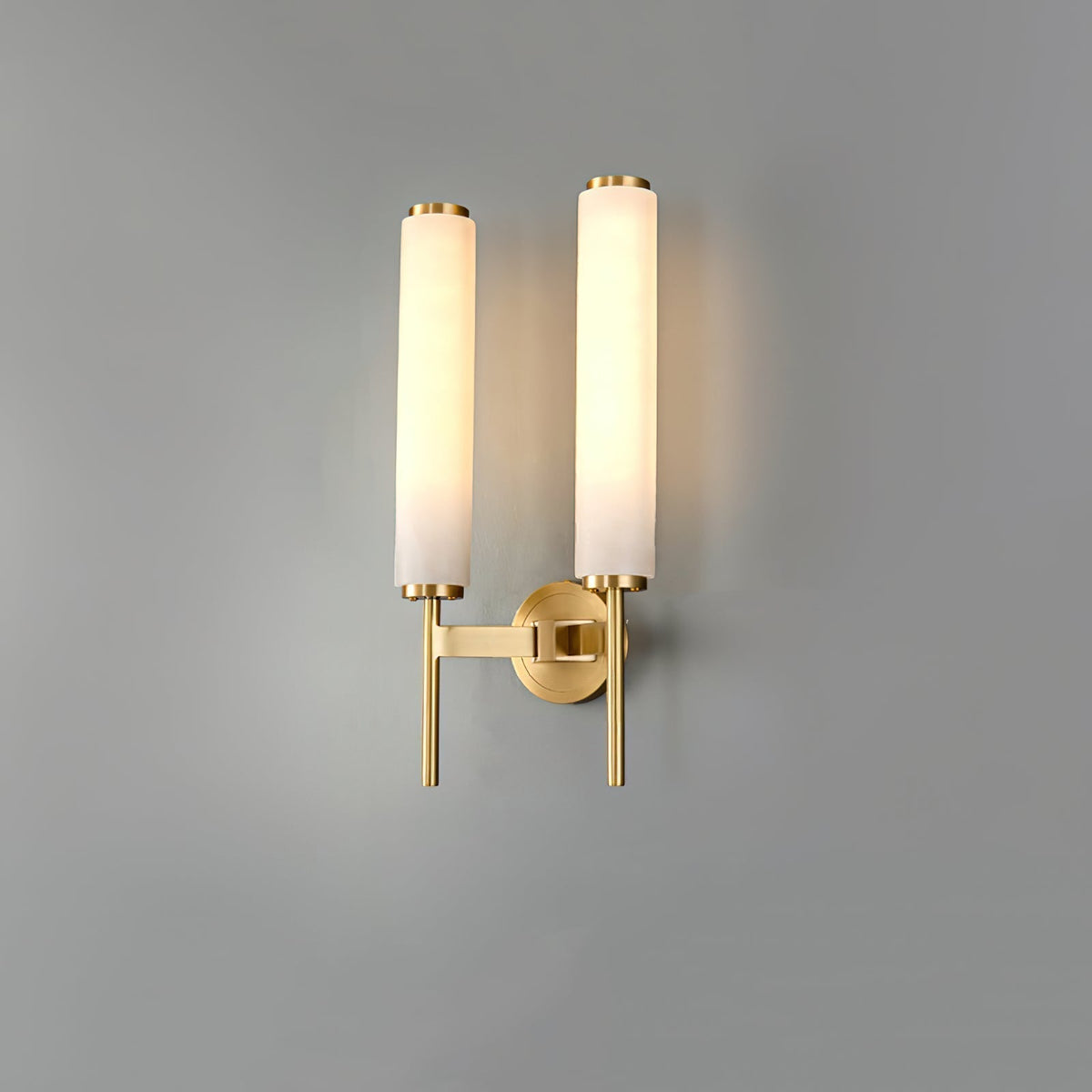 Alabaster Shade And Round Backplate Brass Art Deco Wall Lamp