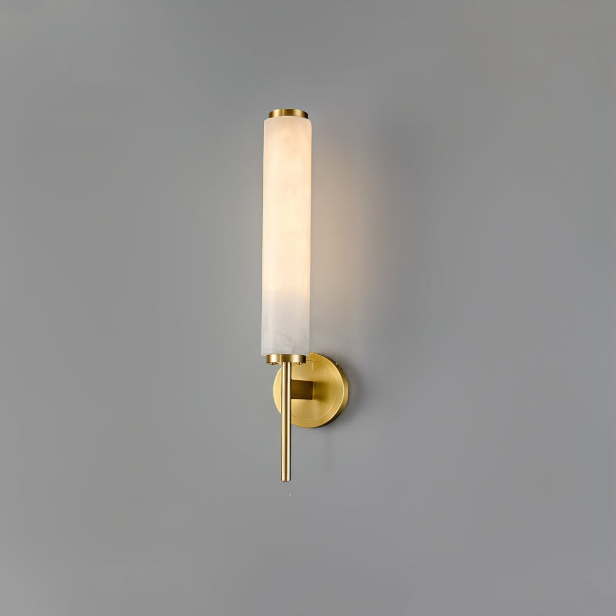 Alabaster Shade And Round Backplate Brass Art Deco Wall Lamp