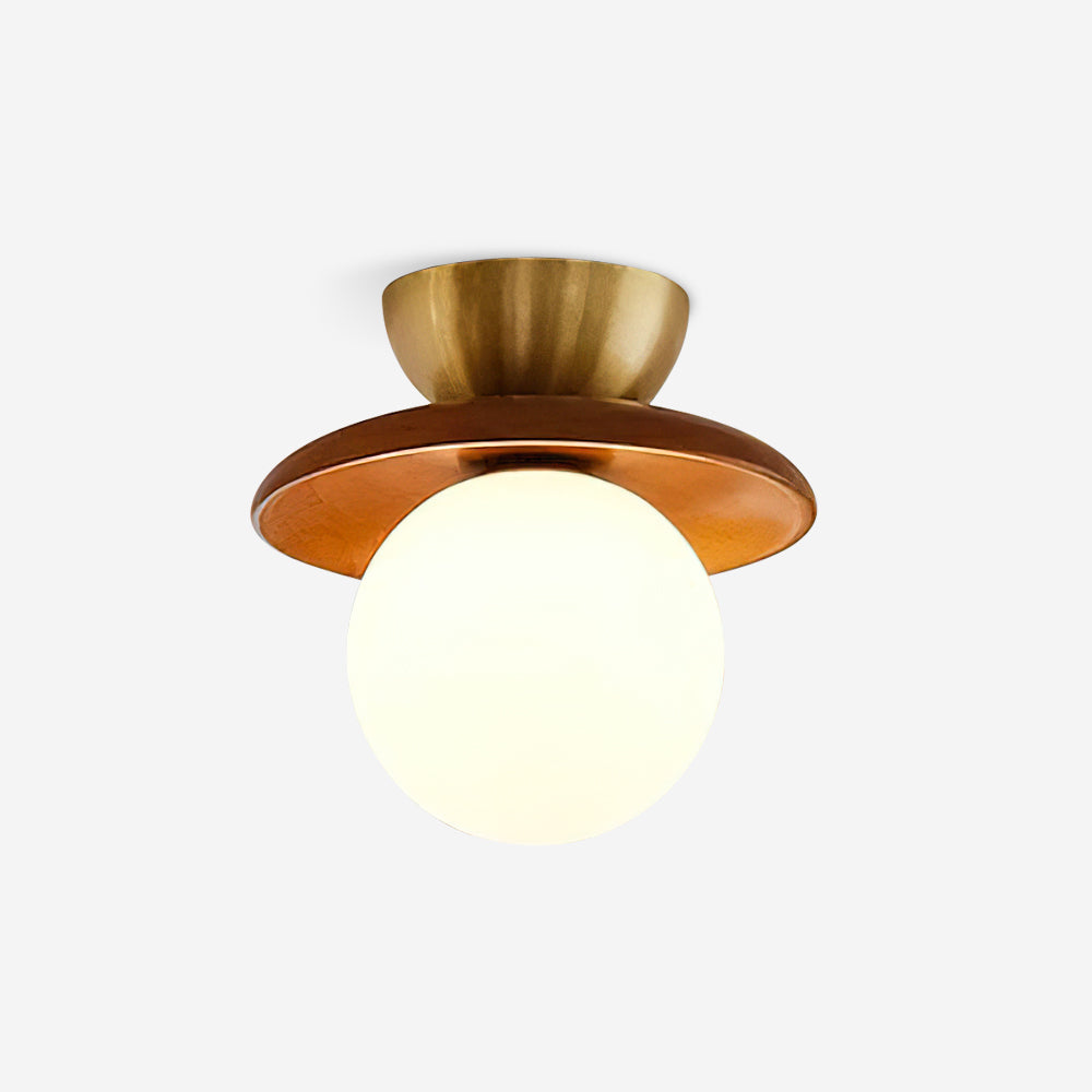Flush Mount G9 Socket Brass And Walnut Opal Glass Globe Ceiling Light