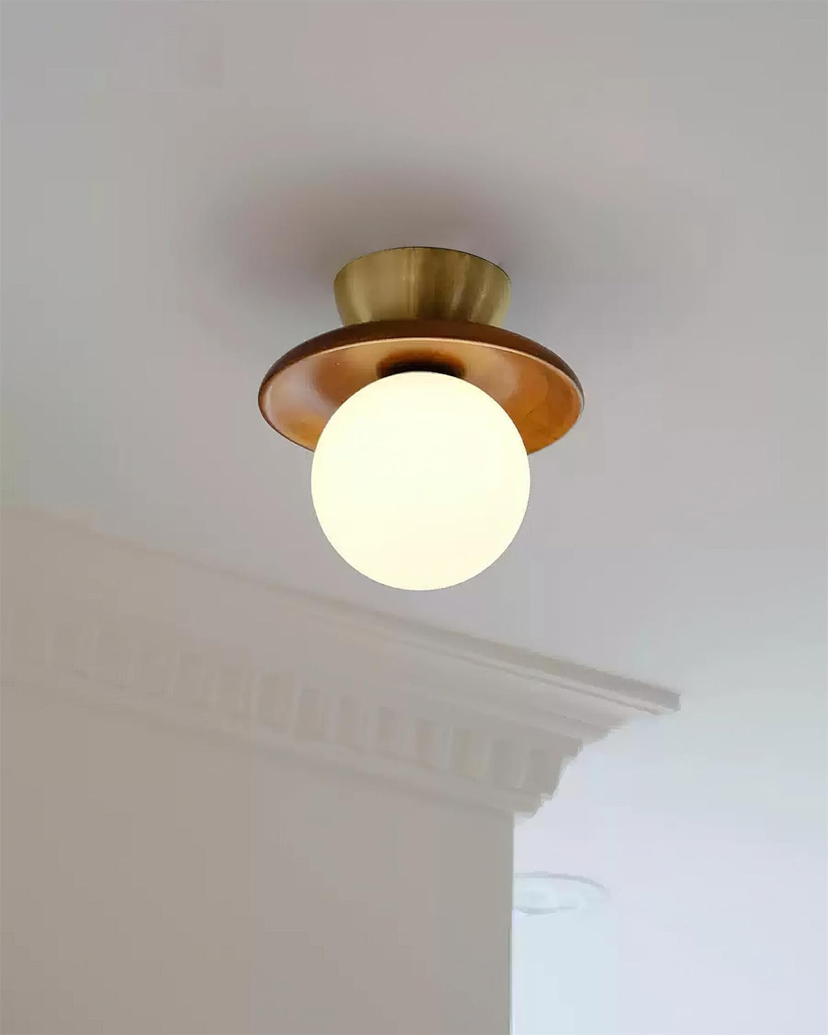 Flush Mount G9 Socket Brass And Walnut Opal Glass Globe Ceiling Light