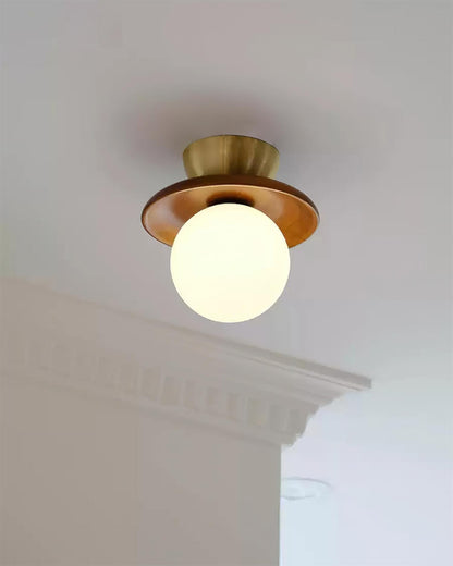 Flush Mount G9 Socket Brass And Walnut Opal Glass Globe Ceiling Light